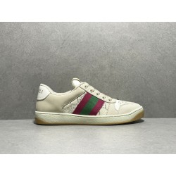 GT Gucci Screener Leather Sneaker GG Canvas Cream