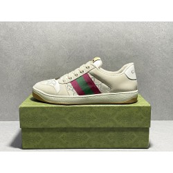 GT Gucci Screener Leather Sneaker GG Canvas Cream