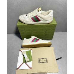 GT Gucci Screener Leather Sneaker GG Canvas Cream