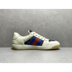 GT Gucci Screener Leather Sneaker GG Canvas Beige Blue