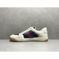 GT Gucci Screener Leather Sneaker GG Canvas Beige Blue