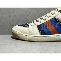 GT Gucci Screener Leather Sneaker GG Canvas Beige Blue