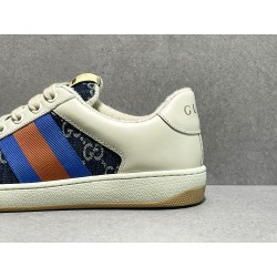 GT Gucci Screener Leather Sneaker GG Canvas Beige Blue