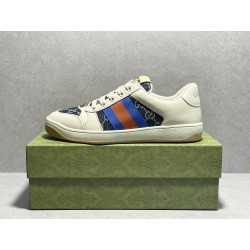 GT Gucci Screener Leather Sneaker GG Canvas Beige Blue