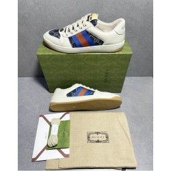 GT Gucci Screener Leather Sneaker GG Canvas Beige Blue