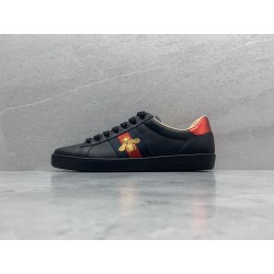 GT Gucci Ace Black Leather Embroidered Bee