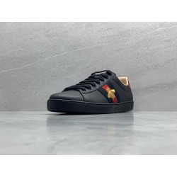 GT Gucci Ace Black Leather Embroidered Bee