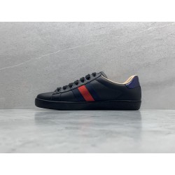 GT Gucci Ace Black Leather Embroidered Bee