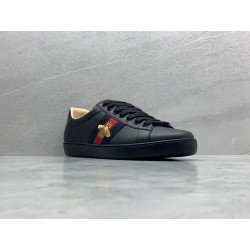 GT Gucci Ace Black Leather Embroidered Bee