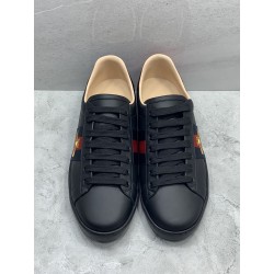 GT Gucci Ace Black Leather Embroidered Bee