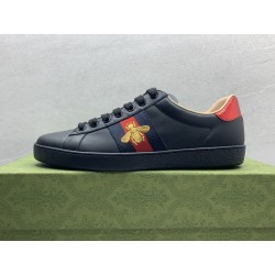 GT Gucci Ace Black Leather Embroidered Bee