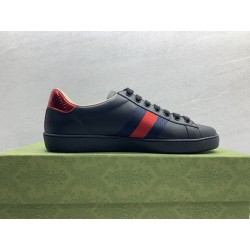 GT Gucci Ace Black Leather Embroidered Bee