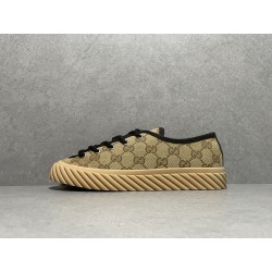 GT Gucci Low GG Camel Ebony Canvas Sneaker