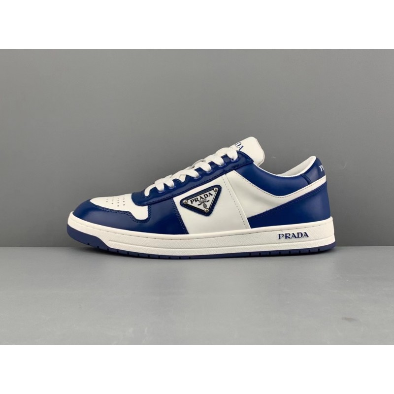 GT Prada Downtown Leather Sneakers White Cobalt Blue 2EE364_3LKG_F098Z