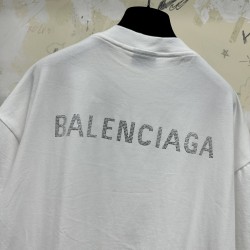 GT Balenciaga Back logo Tee T-Shirt Rhinestones White 641655TNVU31073