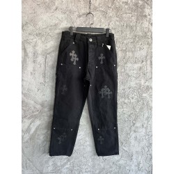 GT Chrome Heart Black Double Knee Pants With 20 Cross Patch