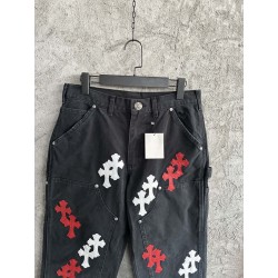 GT Chrome Heart Black Double Knee Pants With 37 Red White Cross Patch