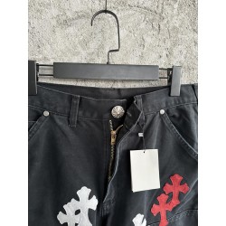 GT Chrome Heart Black Double Knee Pants With 37 Red White Cross Patch