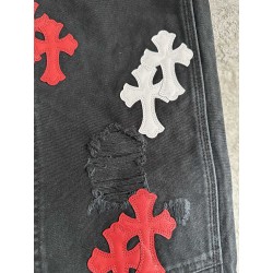 GT Chrome Heart Black Double Knee Pants With 37 Red White Cross Patch