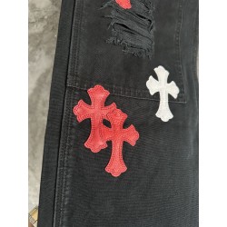 GT Chrome Heart Black Double Knee Pants With 37 Red White Cross Patch