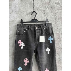 GT Chrome Heart Black Denim With 20 Multicolour Cross Patch