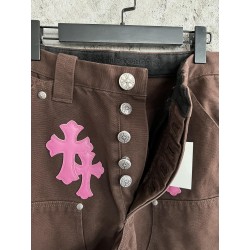 GT Chrome Heart Brown Double Knee Pants With 20 Pink Cross Patch