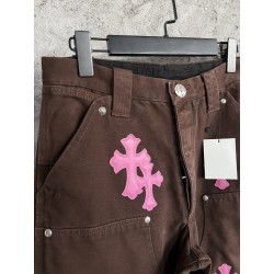 GT Chrome Heart Brown Double Knee Pants With 20 Pink Cross Patch