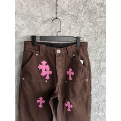 GT Chrome Heart Brown Double Knee Pants With 20 Pink Cross Patch