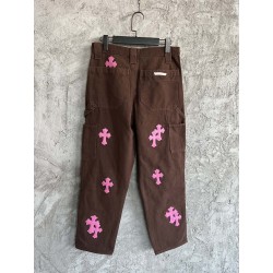 GT Chrome Heart Brown Double Knee Pants With 20 Pink Cross Patch