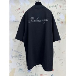 GT Balenciaga  Black Tshirt With Back Rhinestone Logo