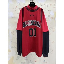 GT Balenciaga Men's Basketball Series Layered Long Sleeve T-shirt in Red/black