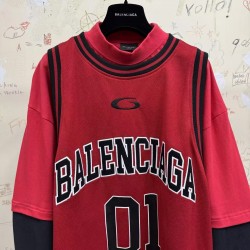 GT Balenciaga Men's Basketball Series Layered Long Sleeve T-shirt in Red/black