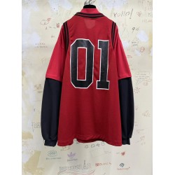 GT Balenciaga Men's Basketball Series Layered Long Sleeve T-shirt in Red/black