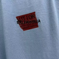 GT Balenciaga Men's Taped Balenciaga Back T-shirt in Grey Blue