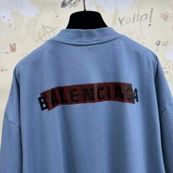 GT Balenciaga Men's Taped Balenciaga Back T-shirt in Grey Blue