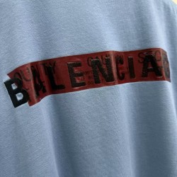 GT Balenciaga Men's Taped Balenciaga Back T-shirt in Grey Blue