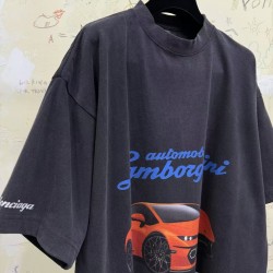 GT Balenciaga Men's Balenciaga I Automobili Lamborghini T-shirt in Black Faded