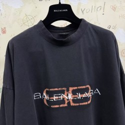 GT Balenciaga Men's Bb Icon Stencil Long Sleeve T-shirt  in Faded Black