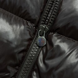 Moncler Maya Series Patent Leather High-Neck Hooded Down Jacket Dark Brown