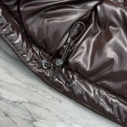 Moncler Maya Series Patent Leather High-Neck Hooded Down Jacket Dark Brown