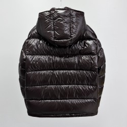 Moncler Maya Series Patent Leather High-Neck Hooded Down Jacket Dark Brown