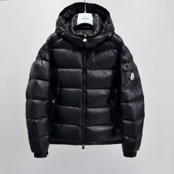 Moncler Maya Series Solid Color Patent Leather High-Neck Hooded Down Jacket