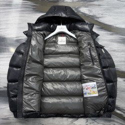 Moncler Maya Series Solid Color Patent Leather High-Neck Hooded Down Jacket