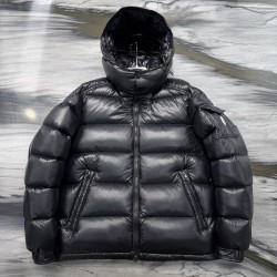 Moncler Maya Series Solid Color Patent Leather High-Neck Hooded Down Jacket