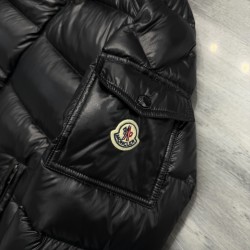 Moncler Maya Series Solid Color Patent Leather High-Neck Hooded Down Jacket