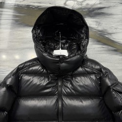 Moncler Maya Series Solid Color Patent Leather High-Neck Hooded Down Jacket