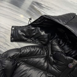 Moncler Maya Series Solid Color Patent Leather High-Neck Hooded Down Jacket