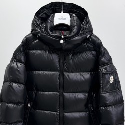 Moncler Maya Series Solid Color Patent Leather High-Neck Hooded Down Jacket