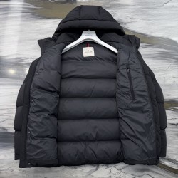 Moncler Solid Color Hooded Down Jacket Black