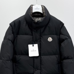 Moncler Men's Reversible Stand Collar Down Jacket with Detachable Sleeves Black